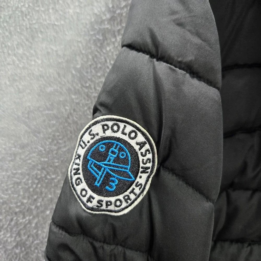 US‎ Polo Assn Boys Jacket Large Black Puffer 1/2 Zip Hoodie Long Sleeve NWT